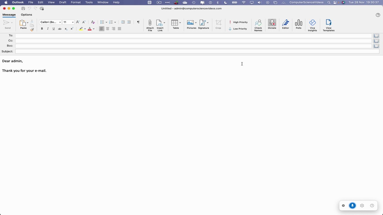 How to USE Dictation to Compile an Email on Microsoft Outlook Using a Mac Computer - Basic Tutorial