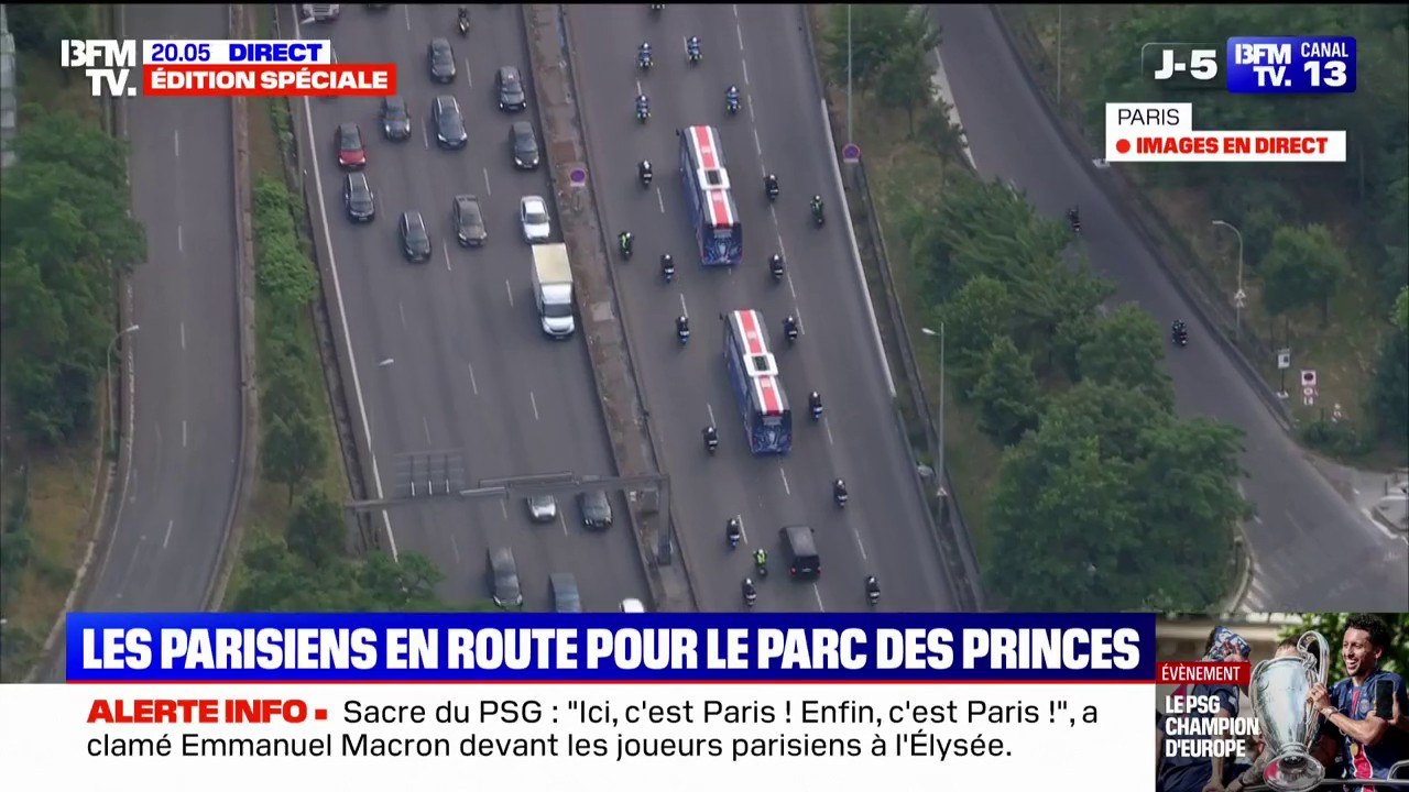 Sacre du PSG: les joueurs parisiens sont en route pour le Parc des Princes pour célébrer leur victoire en Ligue des Champions