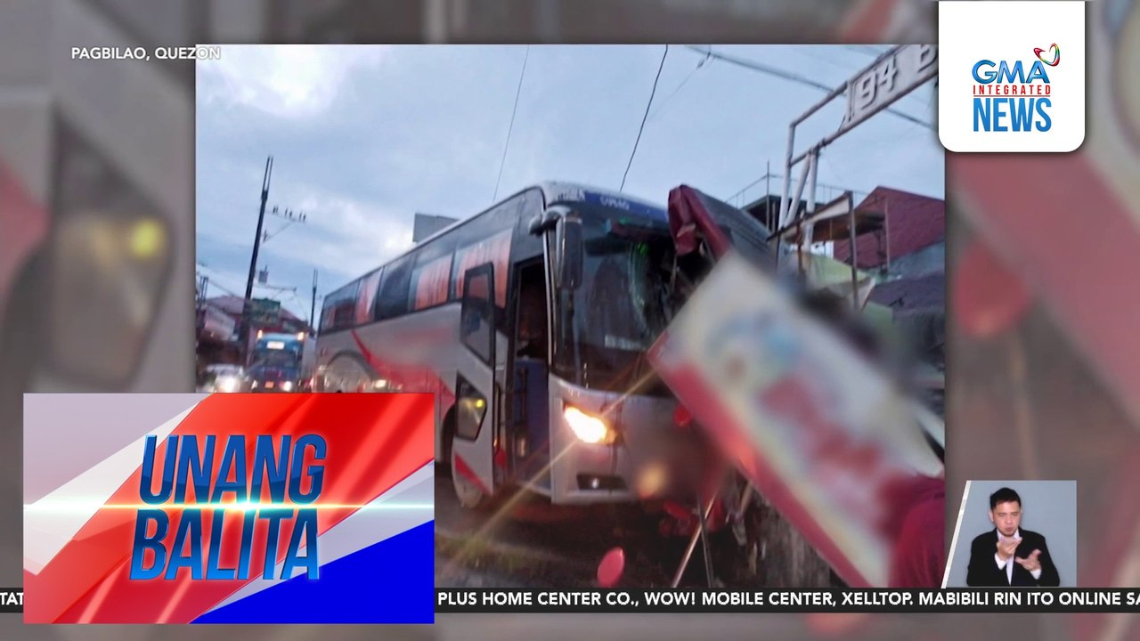 Burger shop, nasalpok ng pampasaherong bus; katabing laundry shop, damay rin | Unang Balita