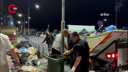 İşçilerin grev yaptığı İzmir'de Büyükşehir Belediye Başkanı Tugay Kordon'da çöp topladı