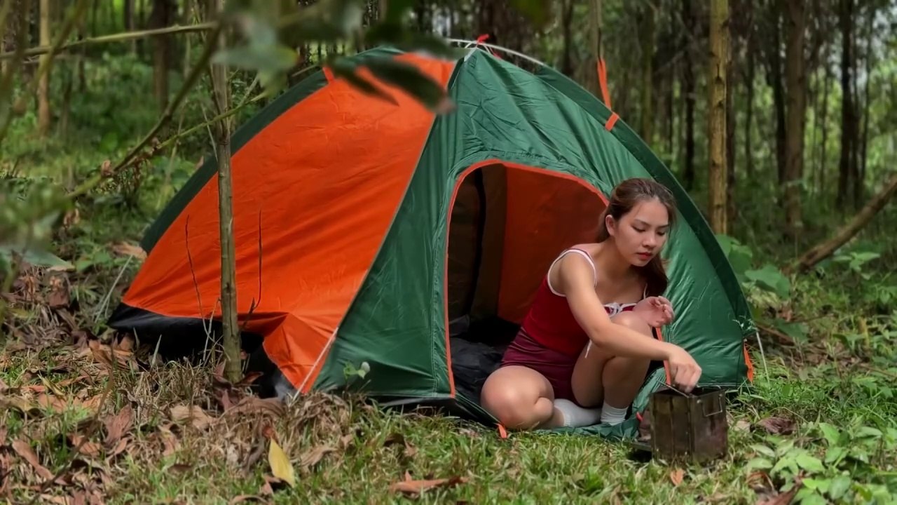 Solo Camping in the Rain  Survival Cooking & Relaxing ASMR  Nature Sounds for Deep Sleep