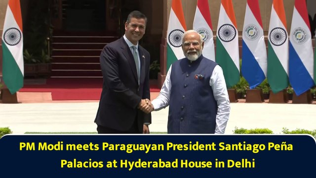 PM Modi meets Paraguayan President Santiago Peña Palacios at Hyderabad House in Delhi