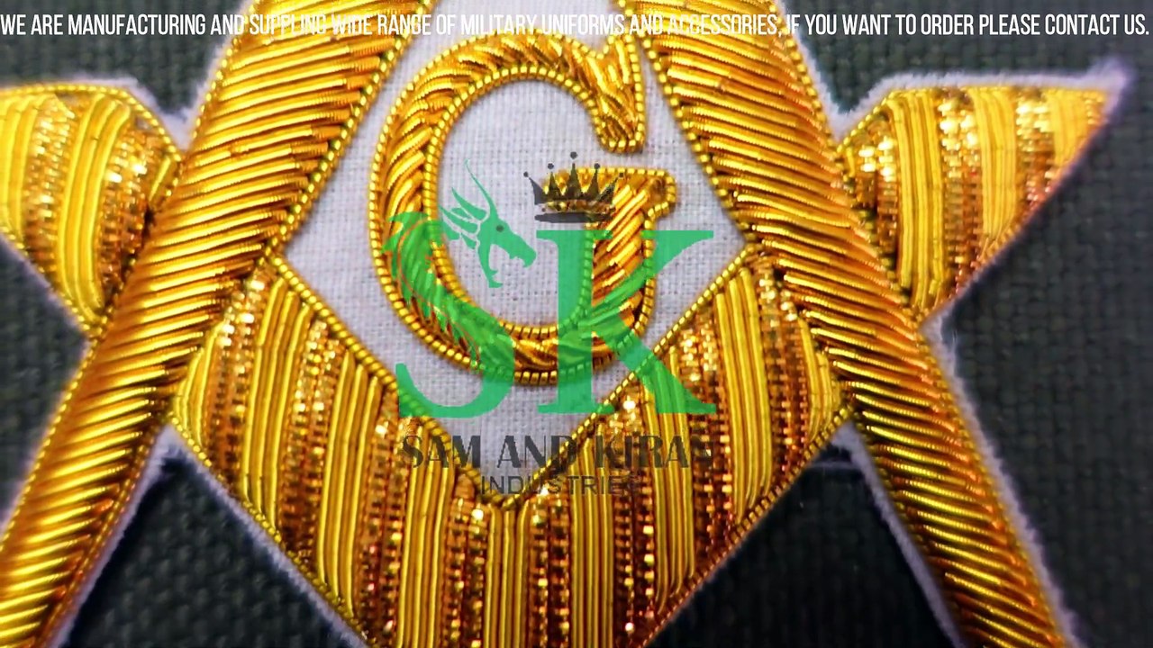 Hand Embroidered Square and Compass in Gold Bullion Patch, Embroidery Patch Suppliers