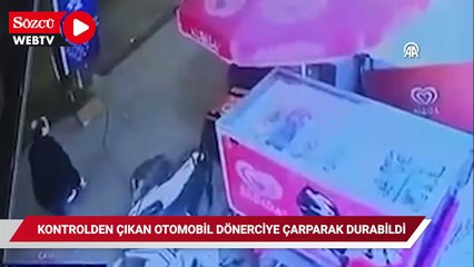 Ataşehir'de kontrolden çıkan otomobil dönerciye çarparak durabildi