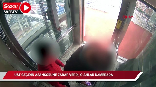 Üst geçidin asansörüne zarar verdi; o anlar kamerada