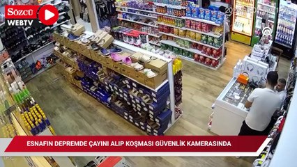 Esnafın depremde çayını alıp koşması güvenlik kamerasında
