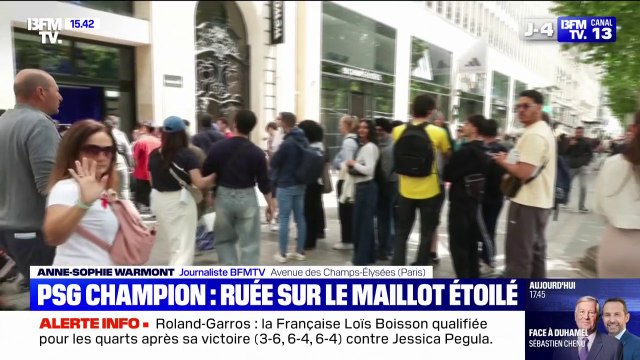 Victoire du PSG en Ligue des champions: longue file d'attente devant la boutique officielle des Champs-Élysées pour acheter le maillot collector