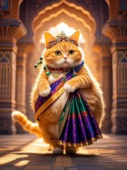 Royal Chubby Cat's Majestic Dance Funny Animated Cat in Traditional Attire