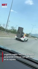 Usuarios captaron a un taxi en Escobedo transportando un refrigerador en la cajuela. Las imágenes rápidamente se viralizaron y desataron memes, aplausos y carcajadas.