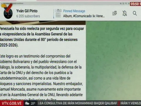Yván Gil: Venezuela fue reelecta para la vicepresidencia de la Asamblea General de las Naciones Unidas