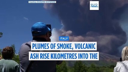 Massive plume of ash and volcanic material billows above Mount Etna as it erupts again