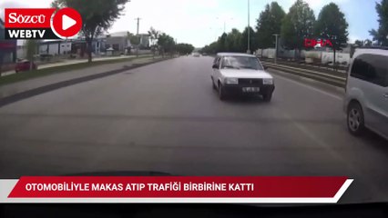 Otomobiliyle makas atıp trafiği birbirine kattı: O anlar kamerada