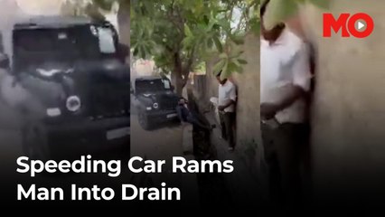 Speeding car rams man into drain in Noida