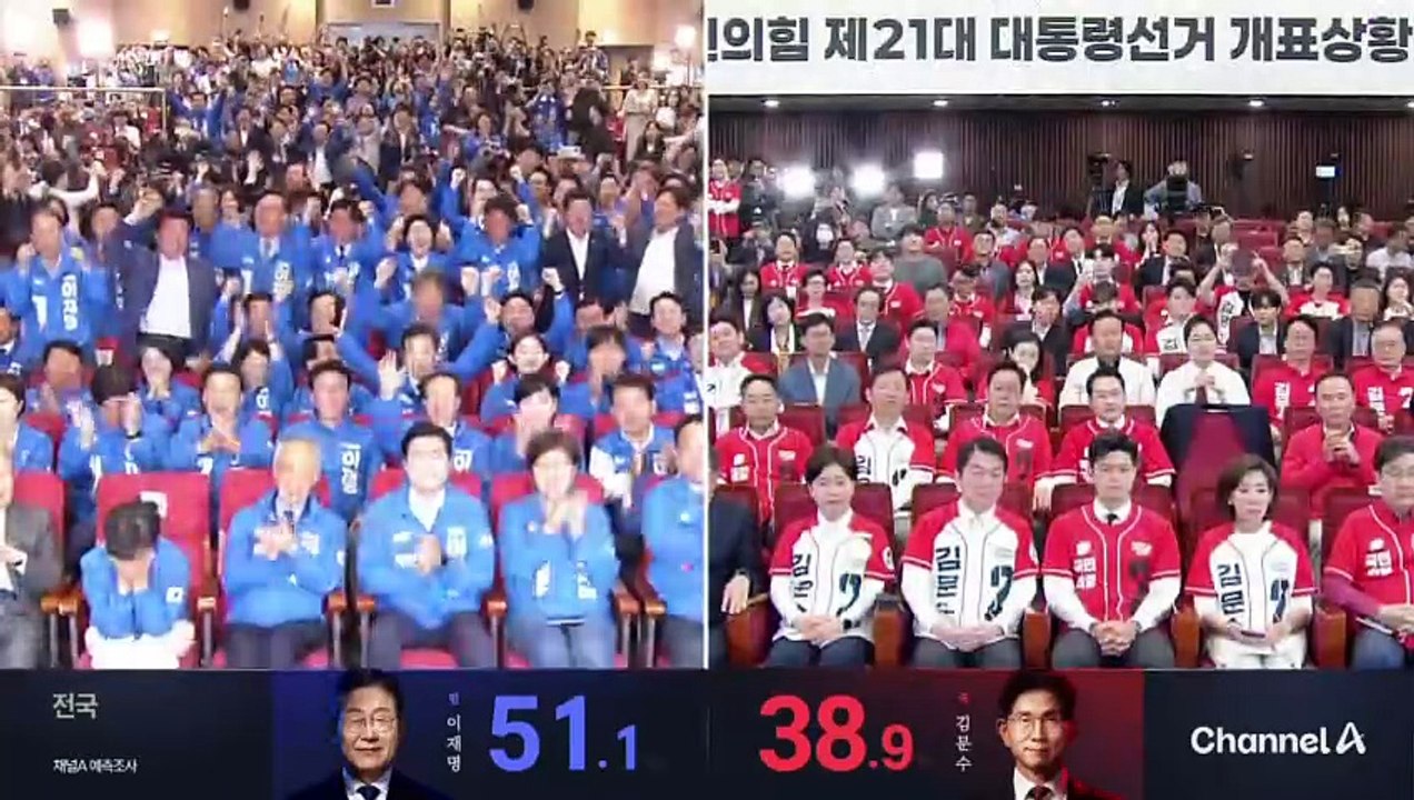 [채널A 예측조사]숨 막히는 카운트다운…양당 선거상황실 모습