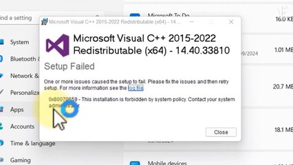 How Do I Fix Error 0X80070659 This Installation Is Forbidden By System Policy During install Microsoft Visual C++