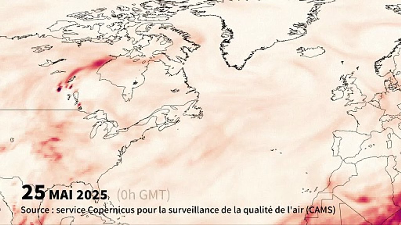 CARTE ANIMEE - Les fumées des incendies au Canada visibles en Europe
