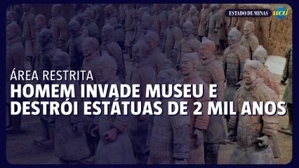 Homem invade área restrita de museu e destrói estátuas de 2 mil anos