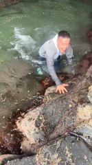 Man Falls Into Water While Trying to Enter Cave