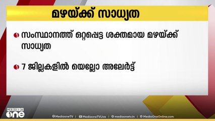സംസ്ഥാനത്ത് ഒറ്റപ്പെട്ട ശക്തമായ മഴയ്ക്ക് സാധ്യത; 7 ജില്ലകളിൽ യെല്ലോ അലർട്ട്