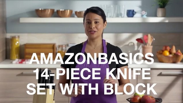 Amazon 14-Piece High Carbon Stainless Steel Kitchen Knife Set with Sharpener and Pinewood Block,