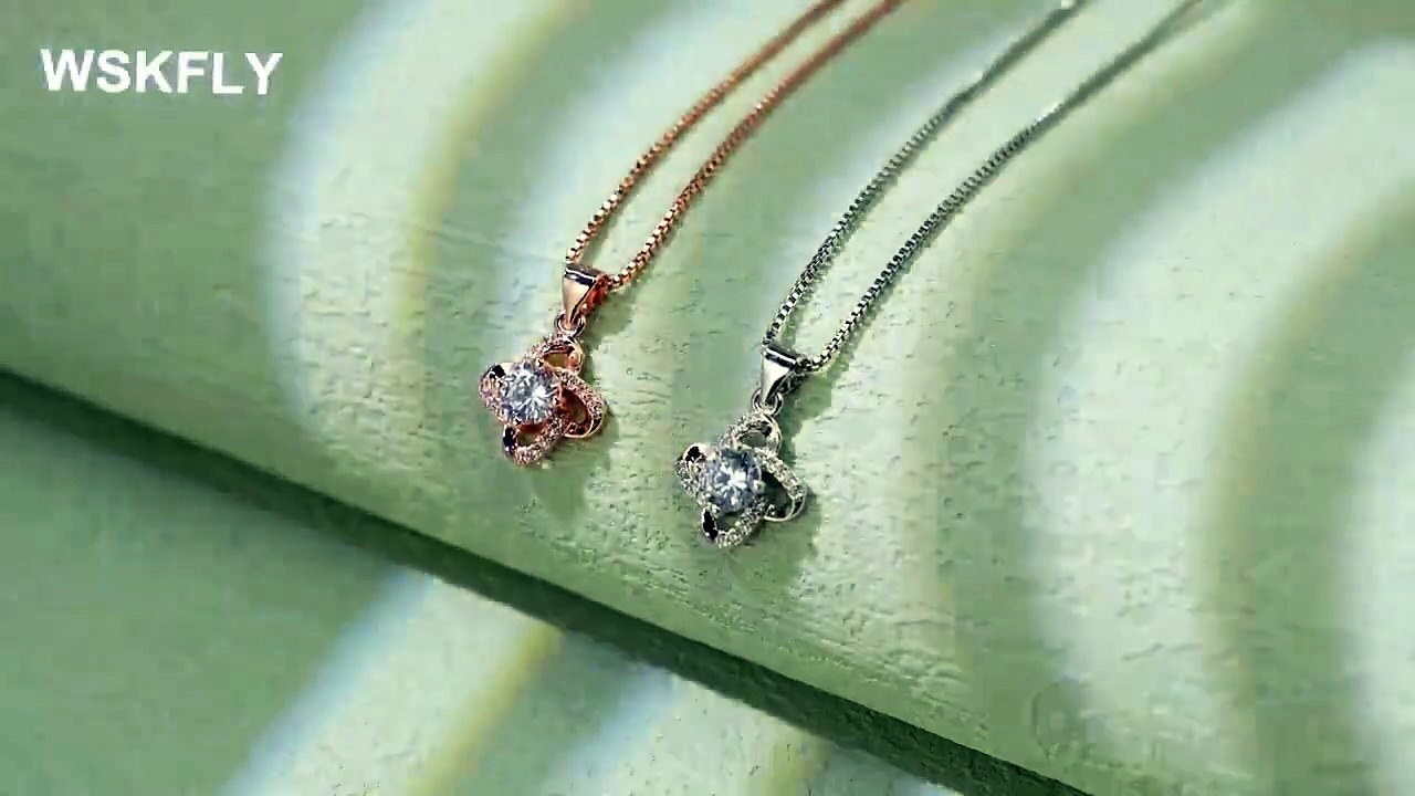 14K Rose Gold White Gold Plated Cubic Zirconia  necklace for women, Clover Diamond Pendant Necklace