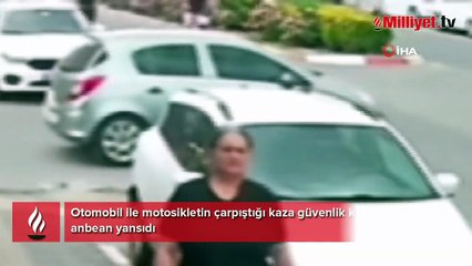 Kazada ilginç anlar! Savrulan motosiklet sürücüsü...
