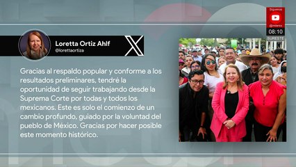 Loretta Ortiz Ahlf agradece a diversos sectores tras su triunfo en la elección judicial