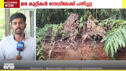 ഇടുക്കി ഉടുമ്പൻചോല ചെമ്മണ്ണാറിൽ റോഡ് നിർമാണശേഷം ഉപേക്ഷിച്ച കൂറ്റൻ മരക്കുറ്റികൾ റോഡിലേക്ക് പതിച്ചു