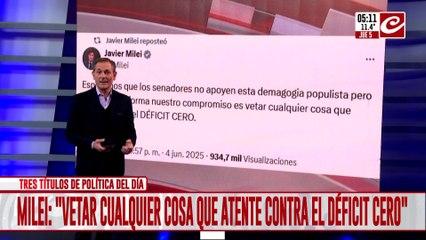 Milei aseguró que vetará el aumento a jubilados votado en el Congreso