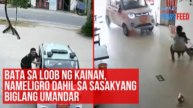 Bata sa loob ng kainan, nameligro dahil sa sasakyang biglang umandar | GMA Integrated Newsfeed