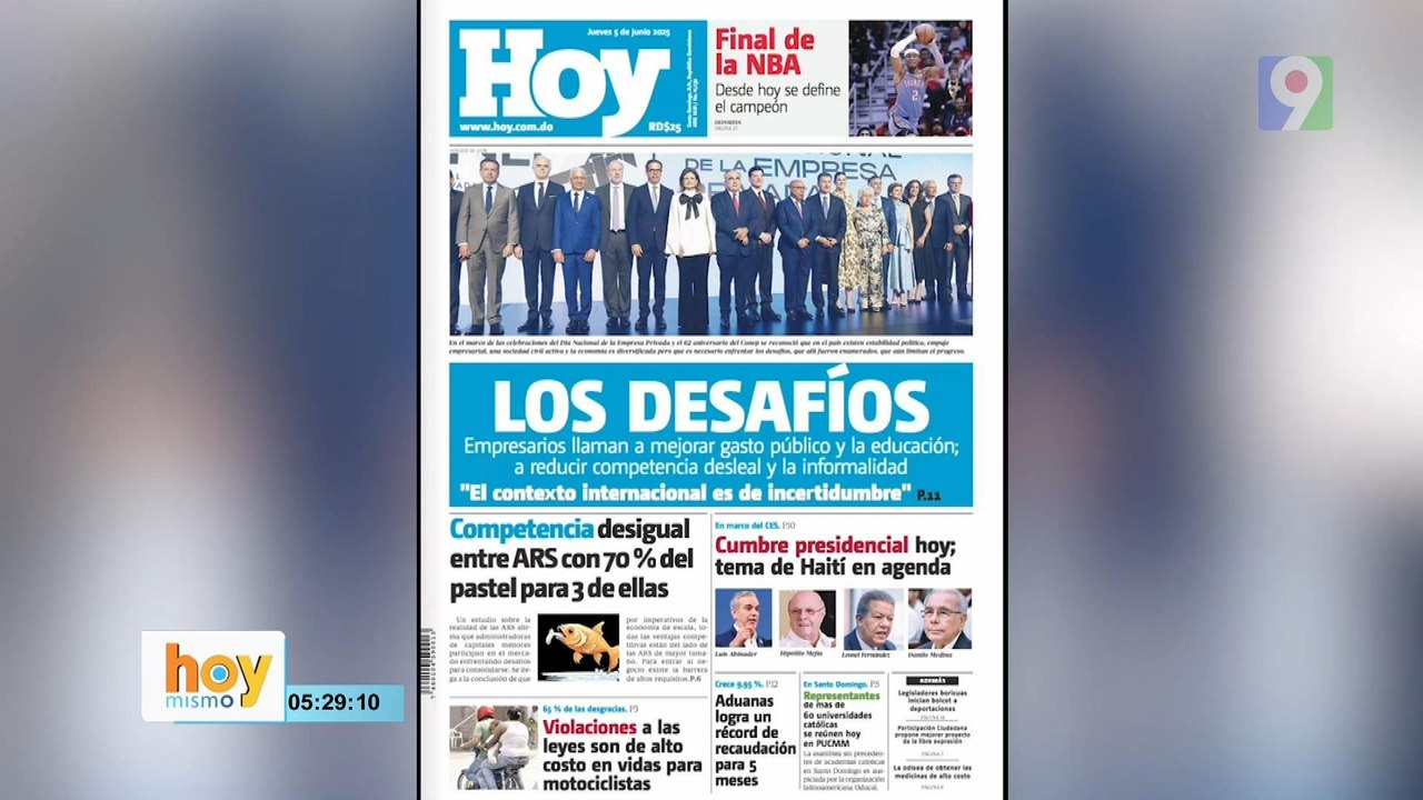 Titulares prensa dominicana jueves 05 de junio 2025 | Hoy Mismo