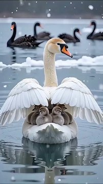 Graceful Swan and Her Cygnets / Lebăda grațioasă și puii ei