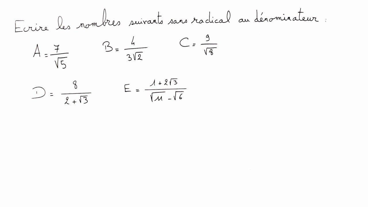 Écrire des nombres sans radical au dénominateur - 2nde