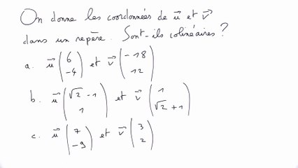 Les deux vecteurs sont-ils colinéaires ? - 2nde