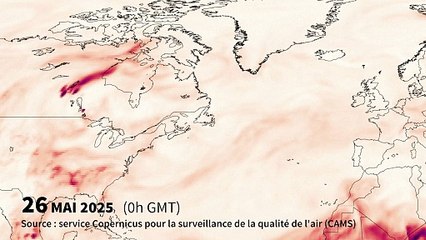 CARTE ANIMEE - Les fumées des incendies au Canada visibles en Europe