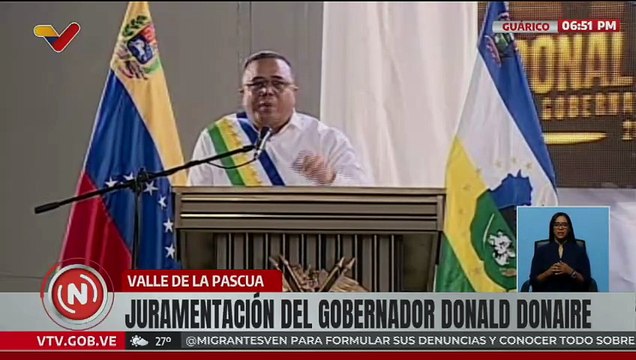Juramentación de Donald Donaire como gobernador del estado Guárico período 2025-2029