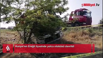 Konya'da devrilen yolcu otobüsündeki 1 kişi öldü, 26 kişi yaralandı