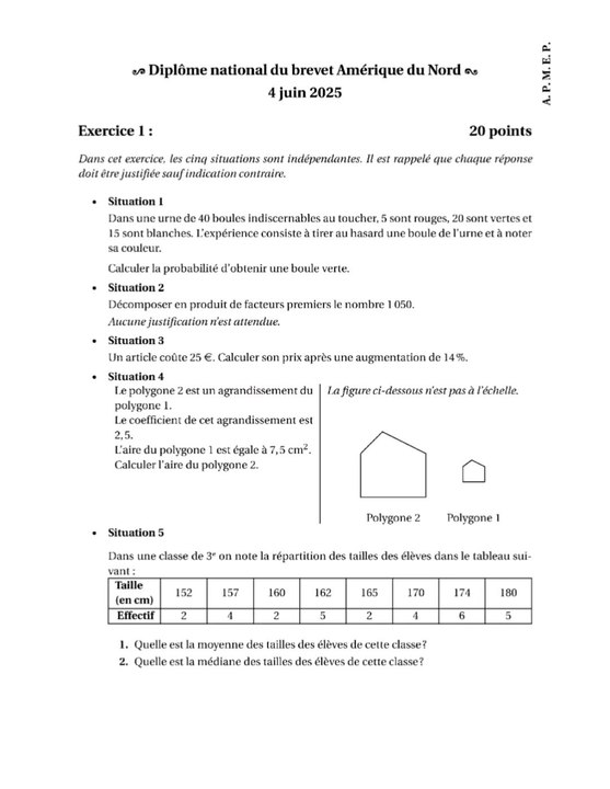 Brevet de Maths tombé le 04/06/25 en Amérique du Nord. Merci à l'Apmep pour le fichier pdf.#brevet2025 #brevetmaths #brevet #dnb