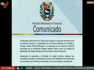 Comunicado | Venezuela se pronuncia ante la reacción de la Primera Ministra de Trinidad y Tobago