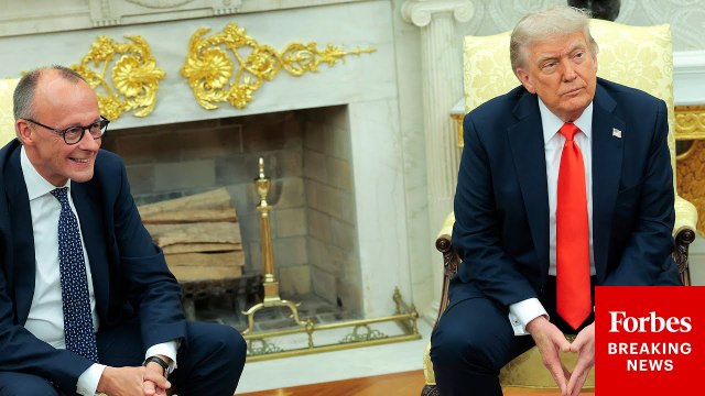 Friedrich Merz Asked If He Agrees With Trump Comparing Russia & Ukraine To 'Two Kids' Right In Front Of Trump