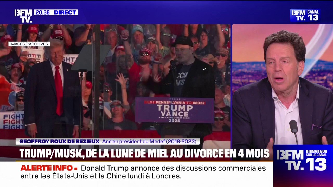Donald Trump-Elon Musk: "C'était inévitable, car il y a deux visions du monde et de l'économie", affirme Geoffroy Roux de Bézieux, ancien président du Medef
