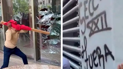Caos en la Secretaría del Bienestar; profesores de la CETEG vandalizan edificio