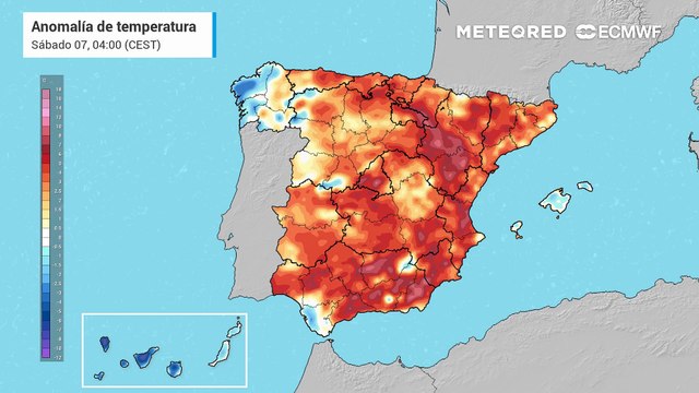Anomalías de temperatura previstas en superficie por el modelo europeo.
