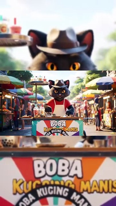 Kucing jualan minuman BOBA