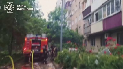 Emergency workers search for survivors after aerial attack on Kharkiv kills 3