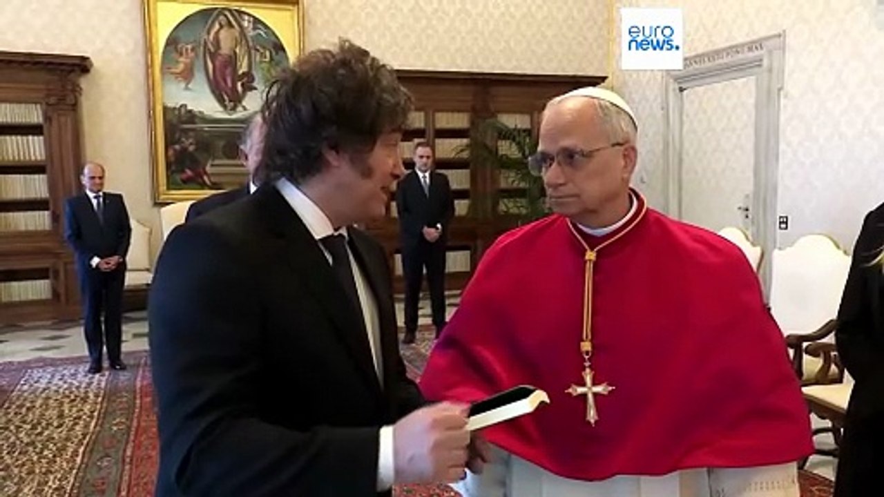 Pope Leo XIV welcomes Argentine President Javier Milei at Vatican