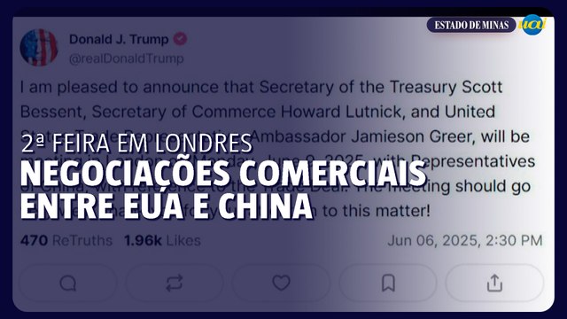 Trump anuncia negociações comerciais entre EUA e China na 2ª feira em Londres