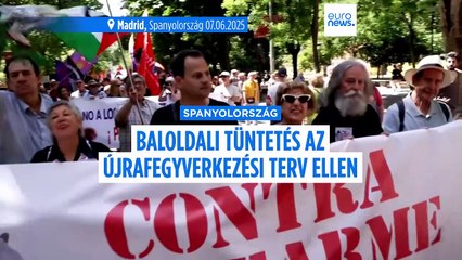 Tüntetett a védelmi kiadások emelése ellen a baloldal Madridban