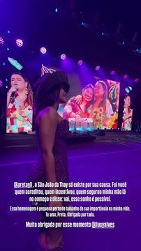VÍDEO: Thaynara OG se emociona ao homenagear Preta Gil no São João da Thay