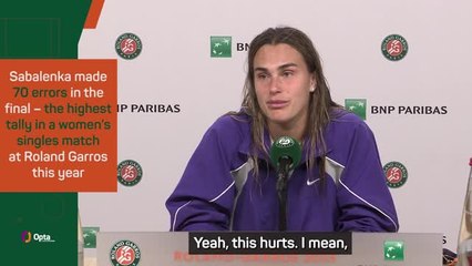 'Worst match I've played' - Sabalenka distraught after French Open final loss